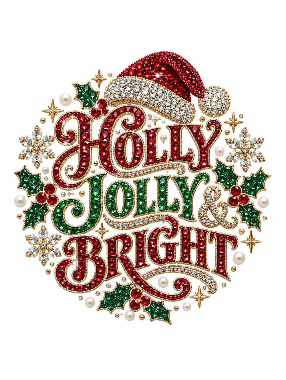 4pcs 10in Holly Jolly and Bright Rhinestone DTF Transfer Ready to Press